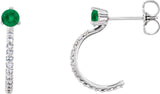 Platinum Round Natural Emerald Accented J-Hoop Earrings