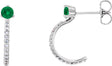 14K Gold Round Natural Emerald Accented J-Hoop Earrings - White Gold