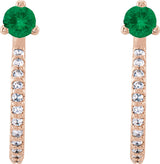 14K Gold Round Lab-Grown Emerald Accented J-Hoop Earrings - Rose Gold - view 2