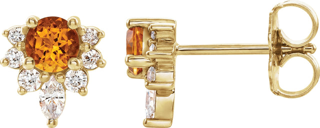 14K Gold Round Natural Citrine Accented Earrings - Yellow Gold