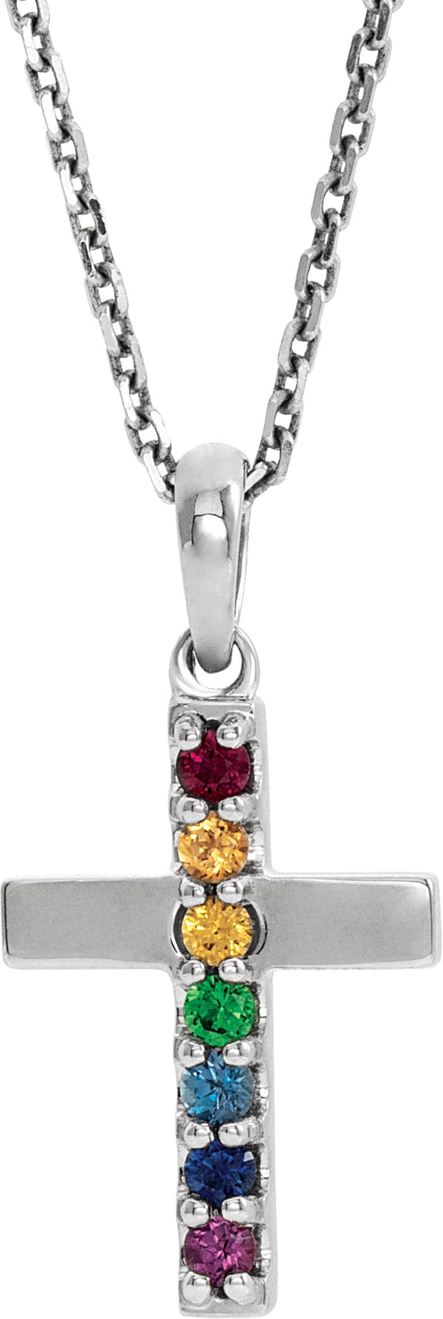 Platinum Round Natural Multi-Gemstone Accented Cross Necklace or Pendant