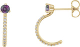 14K Gold Round Lab-Grown Alexandrite Accented J-Hoop Earrings - Yellow Gold