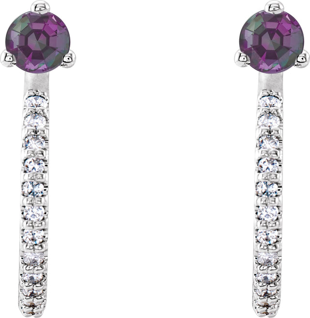 14K Gold Round Lab-Grown Alexandrite Accented J-Hoop Earrings - White Gold - view 2