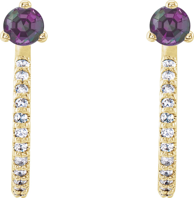 14K Gold Round Lab-Grown Alexandrite Accented J-Hoop Earrings - Yellow Gold - view 2