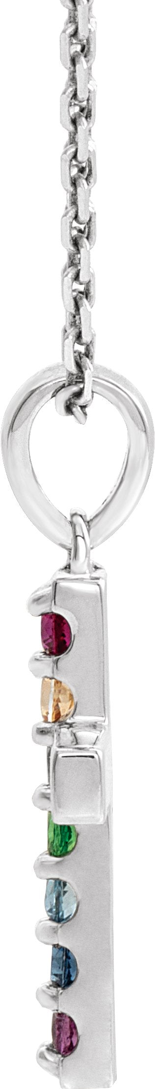 Platinum Round Natural Multi-Gemstone Accented Cross Necklace or Pendant - view 2