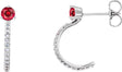 Platinum Round Lab-Grown Ruby Accented J-Hoop Earrings