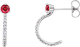 Platinum Round Lab-Grown Ruby Accented J-Hoop Earrings
