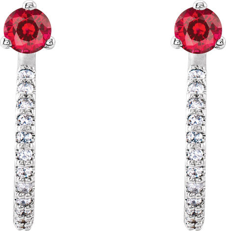 Platinum Round Lab-Grown Ruby Accented J-Hoop Earrings - view 2