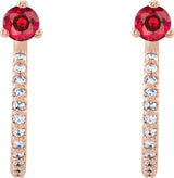 14K Gold Round Natural Ruby Accented J-Hoop Earrings - Rose Gold - view 2