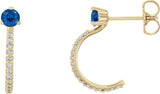 14K Gold Round Lab-Grown Blue Sapphire Accented J-Hoop Earrings - Yellow Gold