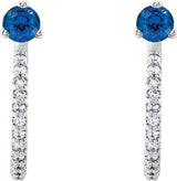 14K Gold Round Lab-Grown Blue Sapphire Accented J-Hoop Earrings - White Gold - view 2