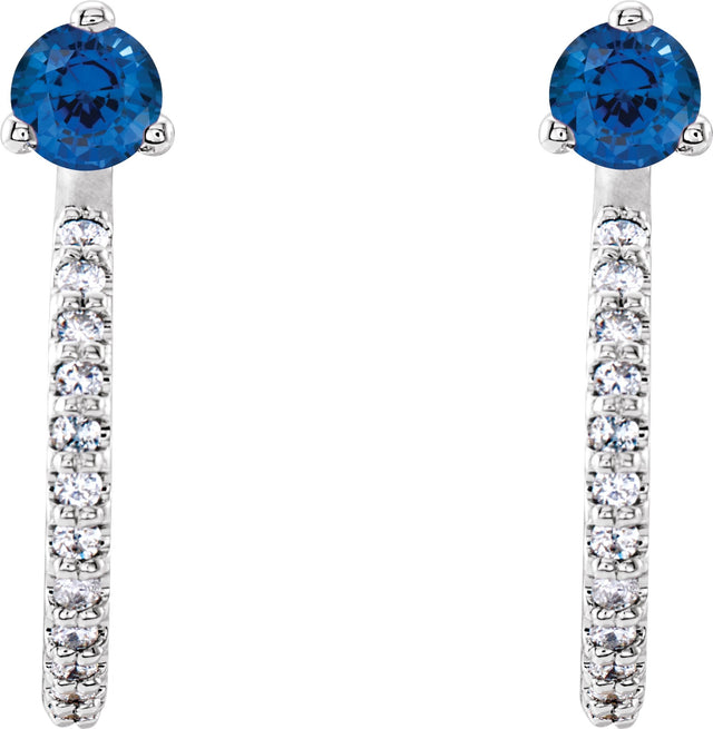 14K Gold Round Lab-Grown Blue Sapphire Accented J-Hoop Earrings - White Gold - view 2