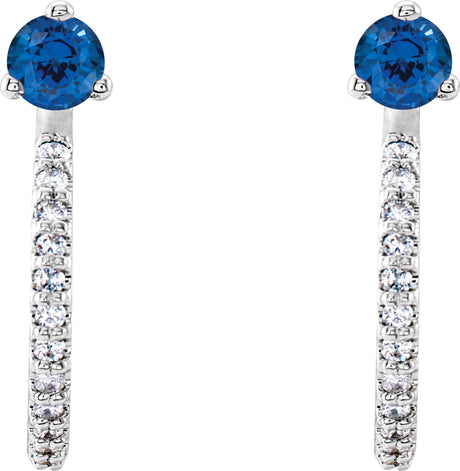 Platinum Round Lab-Grown Blue Sapphire Accented J-Hoop Earrings - view 2