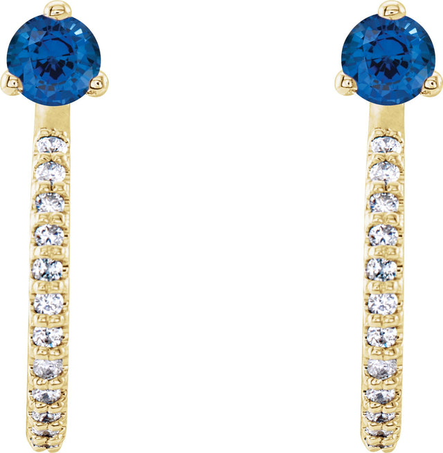 14K Gold Round Lab-Grown Blue Sapphire Accented J-Hoop Earrings - Yellow Gold - view 2