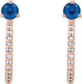 14K Gold Round Lab-Grown Blue Sapphire Accented J-Hoop Earrings - Rose Gold - view 2