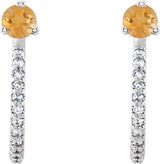 14K Gold Round Natural Citrine Accented J-Hoop Earrings - White Gold - view 2