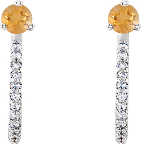 Platinum Round Natural Citrine Accented J-Hoop Earrings - view 2