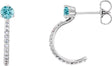 Platinum Round Natural Blue Zircon Accented J-Hoop Earrings