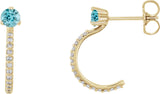 14K Gold Round Natural Blue Zircon Accented J-Hoop Earrings - Yellow Gold