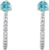 14K Gold Round Natural Blue Zircon Accented J-Hoop Earrings - White Gold - view 2