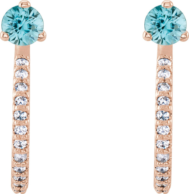 14K Gold Round Natural Blue Zircon Accented J-Hoop Earrings - Rose Gold - view 2