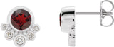 Platinum Round Natural Mozambique Garnet Accented Bezel-Set Earrings