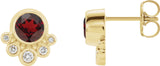 14K Gold Round Natural Mozambique Garnet Accented Bezel-Set Earrings - Yellow Gold