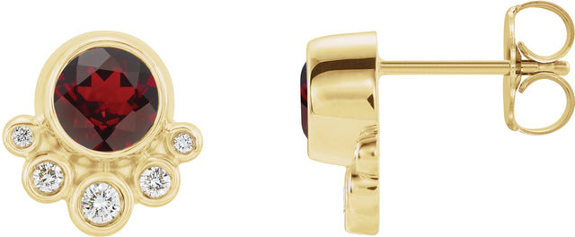 14K Gold Round Natural Mozambique Garnet Accented Bezel-Set Earrings - Yellow Gold