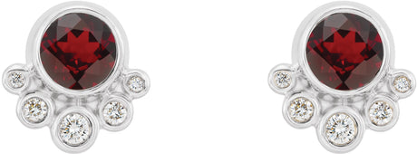 Platinum Round Natural Mozambique Garnet Accented Bezel-Set Earrings - view 2