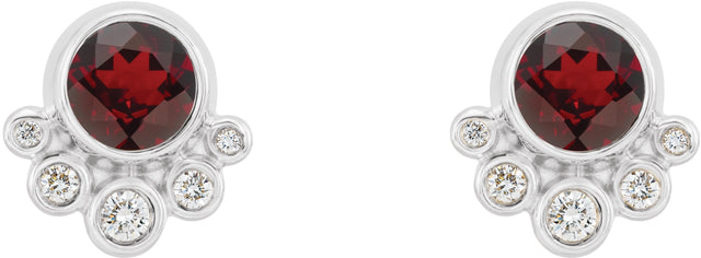 Platinum Round Natural Mozambique Garnet Accented Bezel-Set Earrings - view 2
