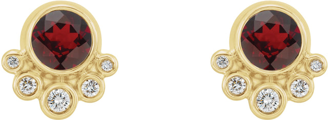 14K Gold Round Natural Mozambique Garnet Accented Bezel-Set Earrings - Yellow Gold - view 2