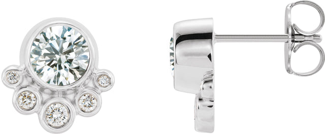 Platinum Round Natural Diamond Accented Bezel-Set Earrings