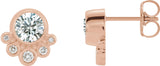 14K Gold Round Natural Diamond Accented Bezel-Set Earrings - Rose Gold