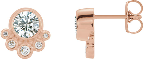 14K Gold Round Natural Diamond Accented Bezel-Set Earrings - Rose Gold