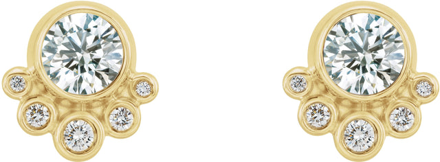 14K Gold Round Natural Diamond Accented Bezel-Set Earrings - Yellow Gold - view 2