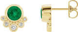 14K Gold Round Natural Emerald Accented Bezel-Set Earrings - Yellow Gold
