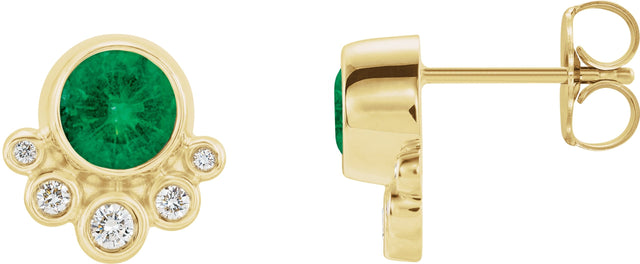 14K Gold Round Natural Emerald Accented Bezel-Set Earrings - Yellow Gold