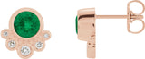 14K Gold Round Natural Emerald Accented Bezel-Set Earrings - Rose Gold