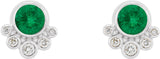 14K Gold Round Natural Emerald Accented Bezel-Set Earrings - White Gold - view 2