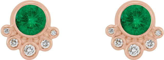 14K Gold Round Natural Emerald Accented Bezel-Set Earrings - Rose Gold - view 2