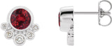 14K Gold Round Natural Ruby Accented Bezel-Set Earrings - White Gold