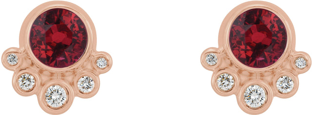 14K Gold Round Natural Ruby Accented Bezel-Set Earrings - Rose Gold - view 2