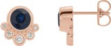 14K Gold Round Natural Blue Sapphire Accented Bezel-Set Earrings - Rose Gold