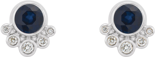 14K Gold Round Natural Blue Sapphire Accented Bezel-Set Earrings - White Gold - view 2