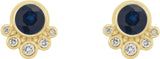 14K Gold Round Natural Blue Sapphire Accented Bezel-Set Earrings - Yellow Gold - view 2