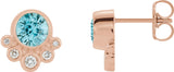 14K Gold Round Natural Blue Zircon Accented Bezel-Set Earrings - Rose Gold