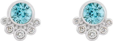 Platinum Round Natural Blue Zircon Accented Bezel-Set Earrings - view 2