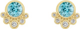 14K Gold Round Natural Blue Zircon Accented Bezel-Set Earrings - Yellow Gold - view 2