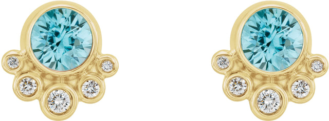 14K Gold Round Natural Blue Zircon Accented Bezel-Set Earrings - Yellow Gold - view 2
