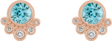 14K Gold Round Natural Blue Zircon Accented Bezel-Set Earrings - Rose Gold - view 2